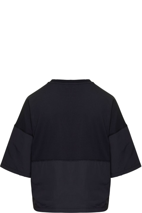 Black T-shirt With Printed Logo And Zipped Pocket In Cotton Woman