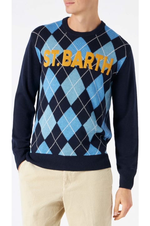 Homeware MC2 Saint Barth Crewneck Sweater Heron With Argyle Print