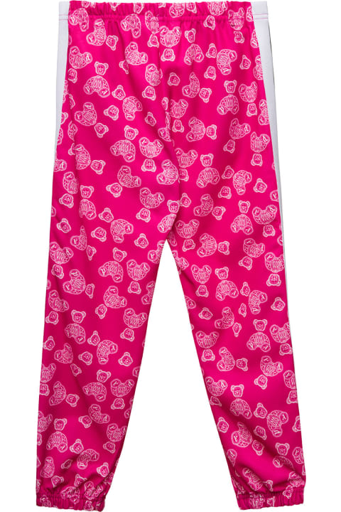 Palm Angels for Kids Palm Angels Fuchsia Track Pants With All-over 'paisley' Teddy Bear Print In Cotton Blend Girl