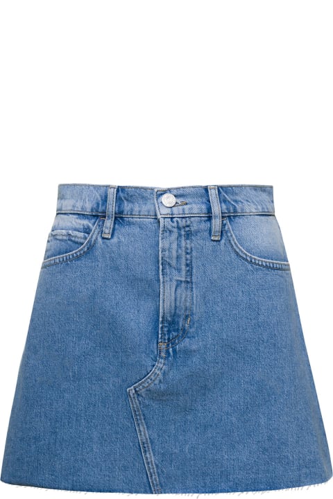 Fashion for Women Frame Light Blue High-waisted Mini-skirt With Branded Button In Cotton Denim Woman