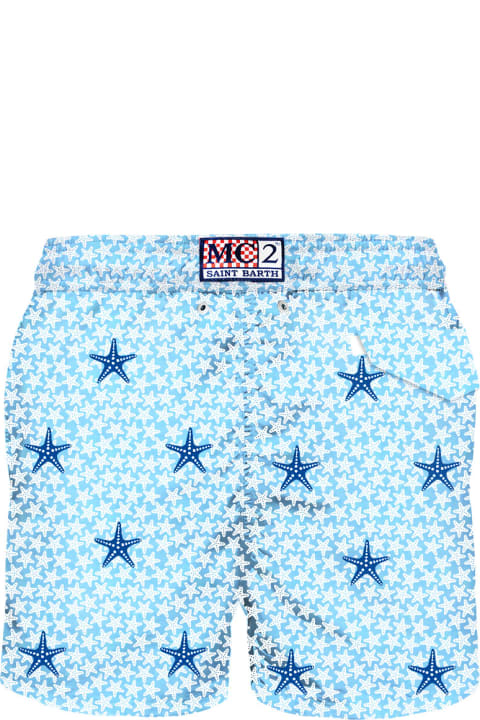 Fashion for Men MC2 Saint Barth Man Light Fabric Swim Shorts With Stars Embroidery