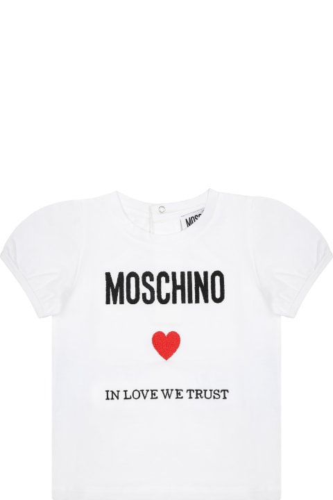 ベビーガールズ トップス Moschino White T-shirt For Baby Girl With Logo