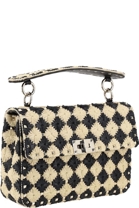 Homeware Valentino Garavani Two-tone Raffia Medium Rockstud Spike Handbag
