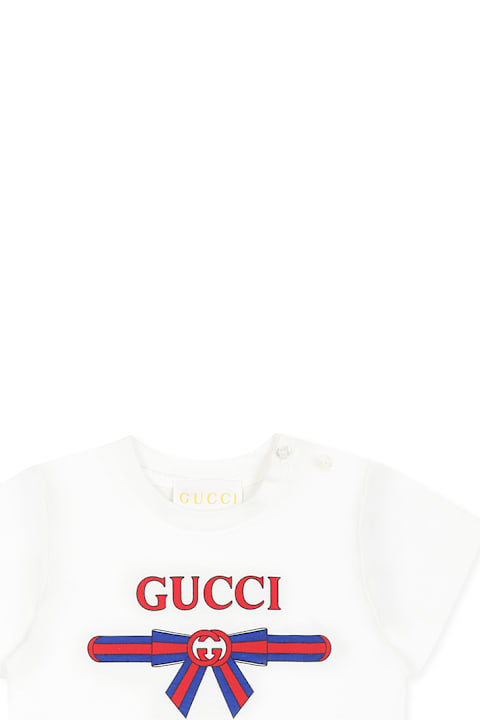 Gucci Topwear for Baby Girls Gucci White T-shirt For Baby Girl With Gg Cross And Web Motif