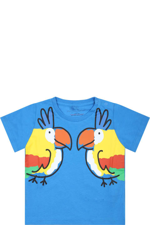 Stella McCartney Kids Stella McCartney Kids Light Blue T-shirt For Baby Boy With Parrots