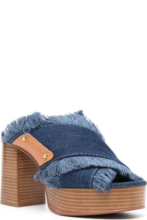 See by Chloé for Women See by Chloé 100mm Frayed-detailing Denim Mules