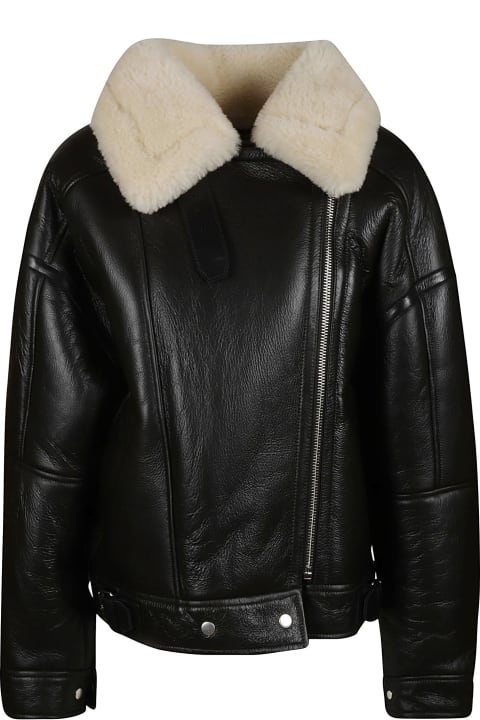 Fur Collar Zipped Leather Jacket