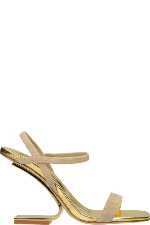 Geometric Sandals In Beige Suede And Leather