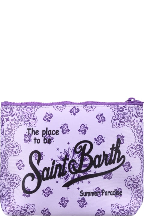 MC2 Saint Barth Accessories & Gifts for Girls MC2 Saint Barth Purple Clutch Bag For Girl With Paisley Print And Logo