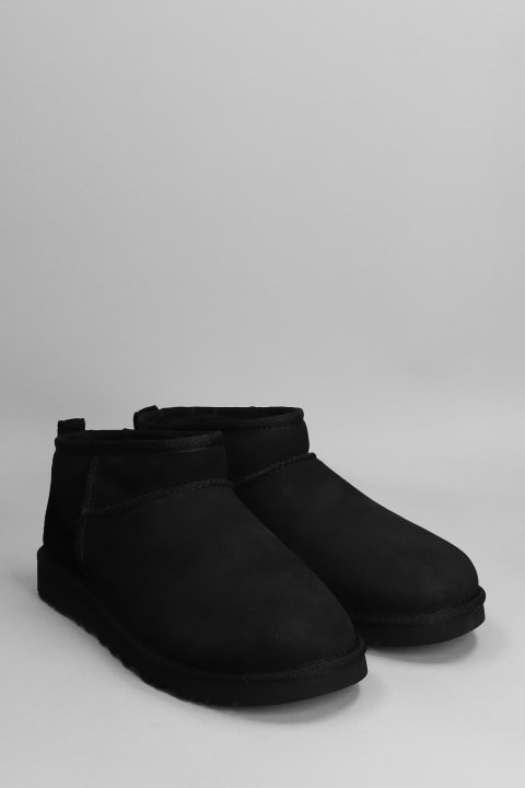 Classic Ultra Mini Low Heels Ankle Boots In Black Suede