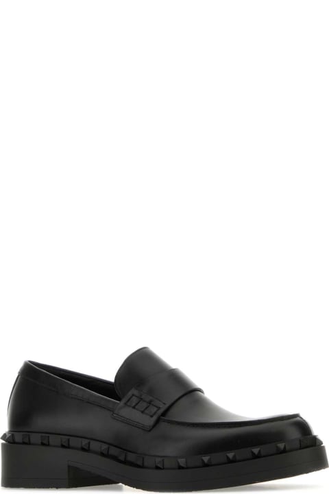 Shoes for Men Valentino Garavani Black Leather Rockstud Loafers