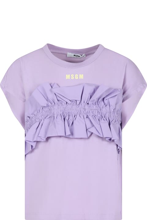 MSGM T-Shirts & Polo Shirts for Women MSGM Lilac T-shirt For Girl With Logo