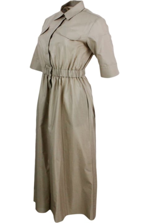ウィメンズ Barba Napoliのウェア Barba Napoli Long Dress Made Of Cotton With Short Sleeves, With Elastic Waist And Button Closure. Welt Pockets
