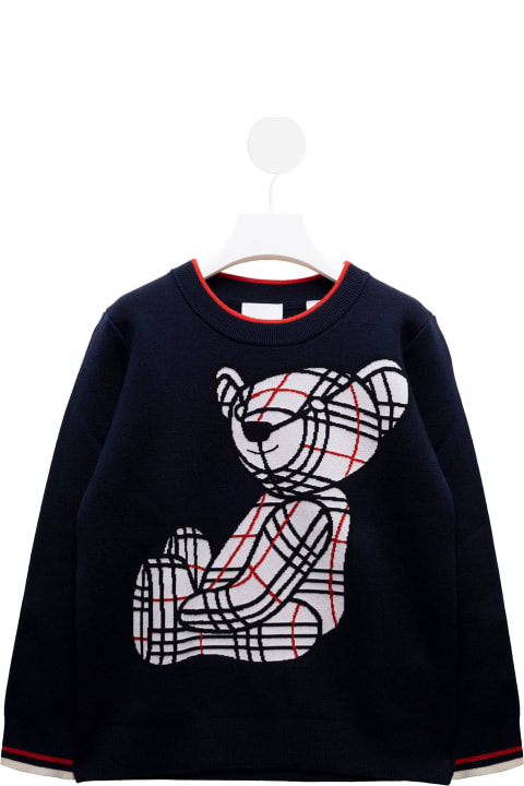 Roberto Blue Wool Sweater With Bear Detail Burberry Kids Boy