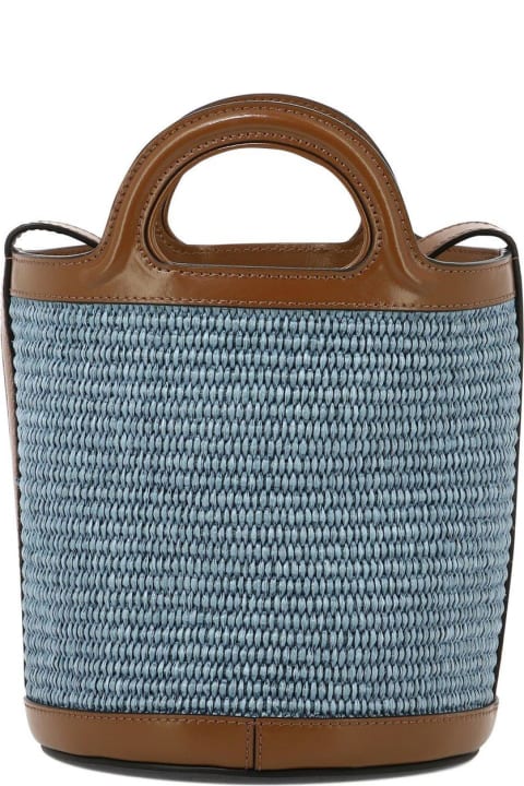 Marni for Women Marni Tropicalia Mini Bag In Brown Leather And Light Blue Raffia