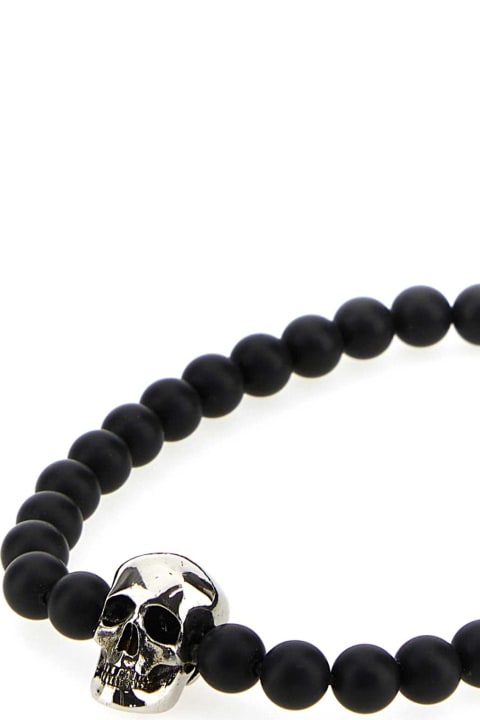 メンズ Alexander McQueenのブレスレット Alexander McQueen Black Beads Skull Bracelet