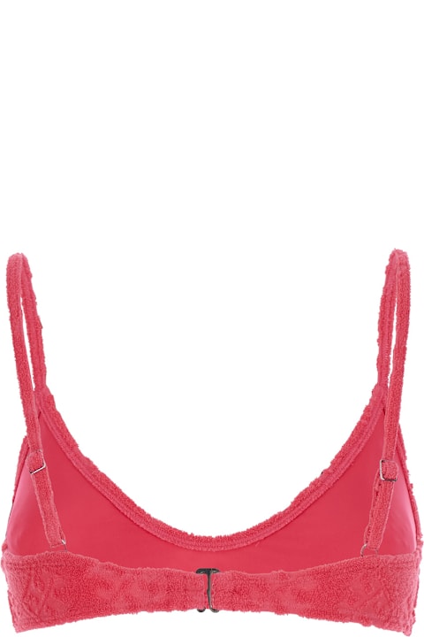 Homeware Tory Burch 'terry' Pink Bikini Top With Adjustable Spaghetti Straps And All-over Logo Embroidery In Cotton Blend Stretch Woman