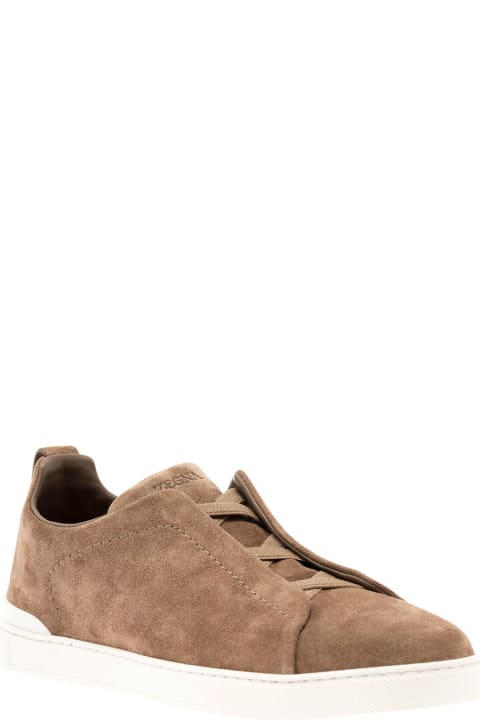 Triple Stitch Sneakers Without Laces In Beige Leather Man Z Zegna