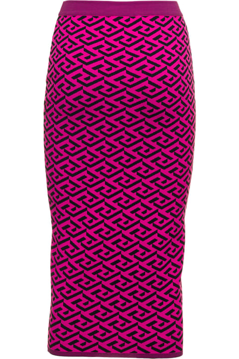 Versace Woman's Jacquard Knitted Pink Pencil Skirt