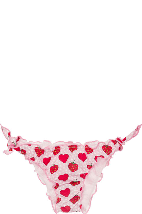 ベビーガールズ MC2 Saint Barthの水着 MC2 Saint Barth Pink And Red Bikini Bottom With Strawberry Print In Stretch Fabric Baby