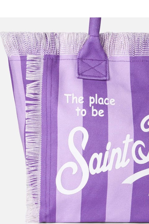 MC2 Saint Barth for Women MC2 Saint Barth Vanity Canvas Shoulder Bag With Lilac And Purple Stripes