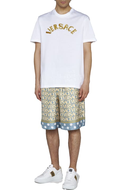 Topwear for Men Versace Logo Embroidery Cotton T-shirt