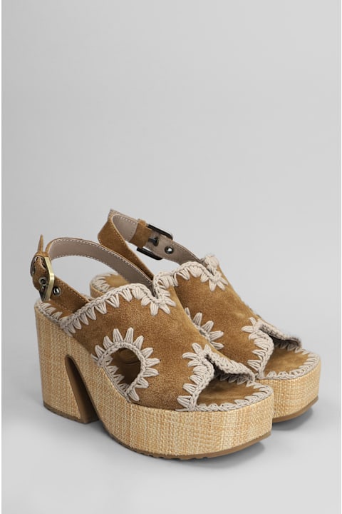 Mou Sandals for Women Mou Raffia Platform Sandals In Leather Color Suede