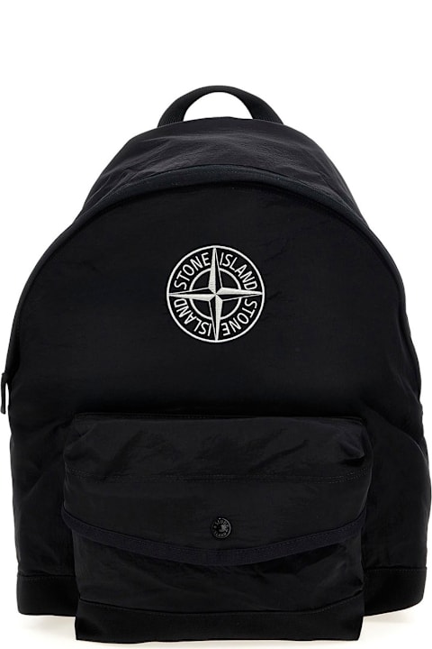 Stone Island Junior for Boys Stone Island Junior Black Backpack With Embroidered Compass Logo On The Front In Fabric Boy