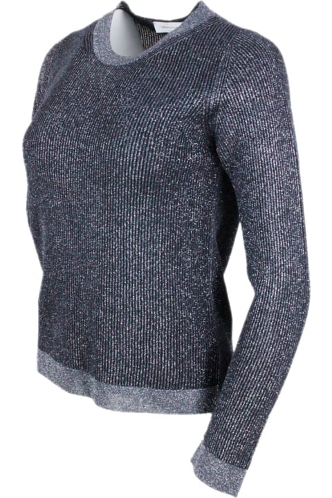 Fabiana Filippi Women Fabiana Filippi Long-sleeved Crew-neck Sweater In Organic Cotton And Lurex With Ribbed Knit