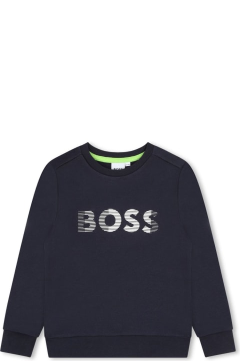 Sweaters & Sweatshirts for Boys Hugo Boss Hugo Boss Felpa Blu Navy In Misto Cotone Bambino