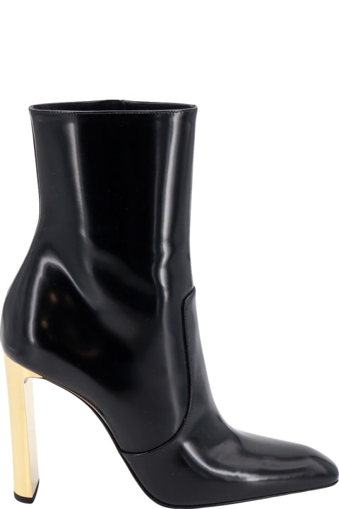 Boots for Women Saint Laurent Ankle Boot In Glazed Leather And Gold Heel