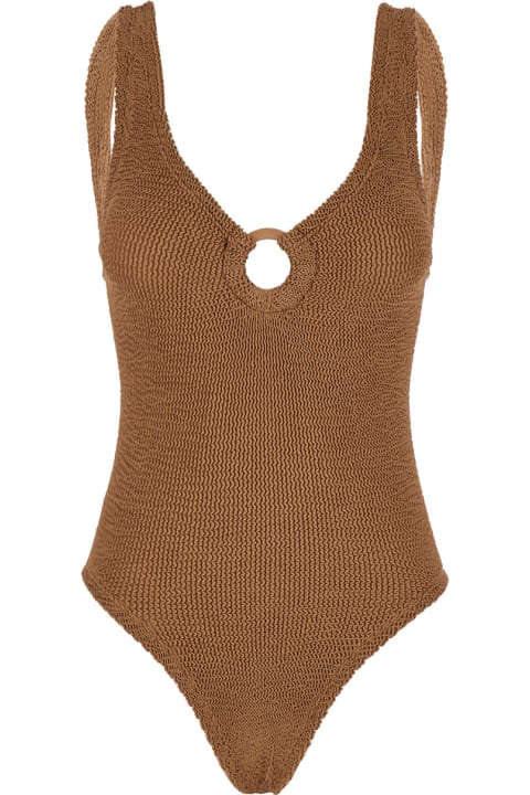 Swimwear for Women Hunza G Light Brown One-piece Swimsuit With Ring In Elasticized Fabric Woman
