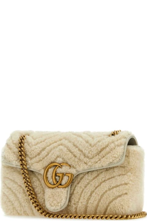ウィメンズ ショルダーバッグ Gucci Ivory Shearling Small Gg Marmont Shoulder Bag