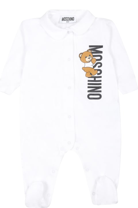 Fashion for Kids Moschino White Babygrow For Babykids With Teddy Bear And Logo