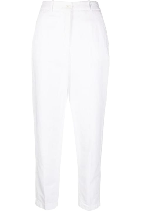 Woman White Tapered Trousers In Linen And Cotton