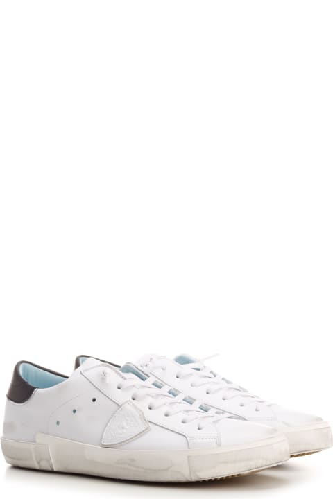 メンズ Philippe Modelのスニーカー Philippe Model White 'prsx' Leather Sneakers With Black Heel Tab