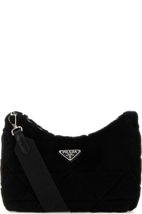 Totes for Women Prada Black Shearling Shoulder Bag