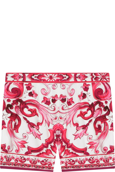 Bottoms for Girls Dolce & Gabbana Poplin Shorts With Fuchsia Majolica Print