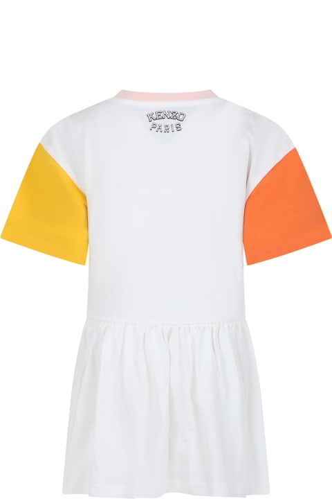 Dresses for Girls Kenzo Kids White Dress For Girl With Iconic Tiger And Logo
