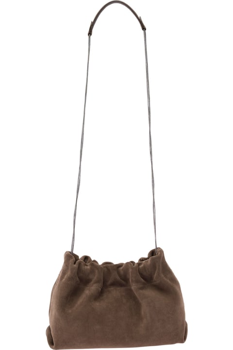 Fashion for Women Brunello Cucinelli 'soft' Brown Shoulder Bag With Precious Chain In Suede Woman