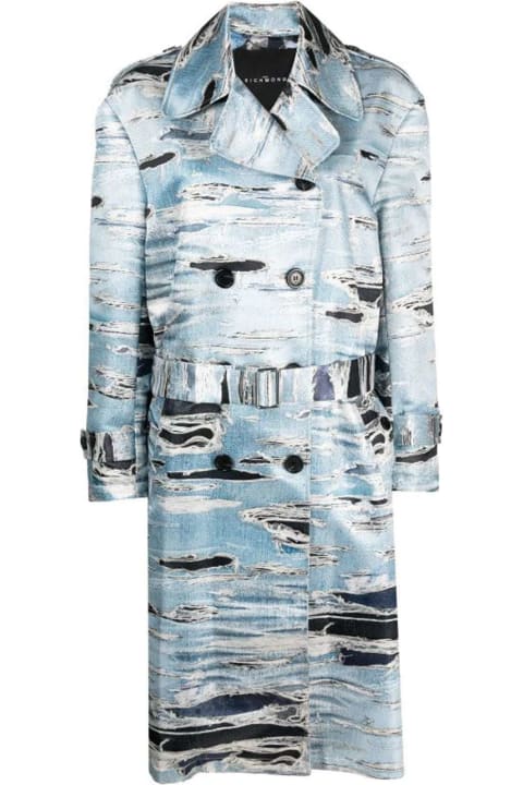 John Richmond for Kids John Richmond Double-breasted Trench Coat With Iconic Runway Denim-effect Pattern
