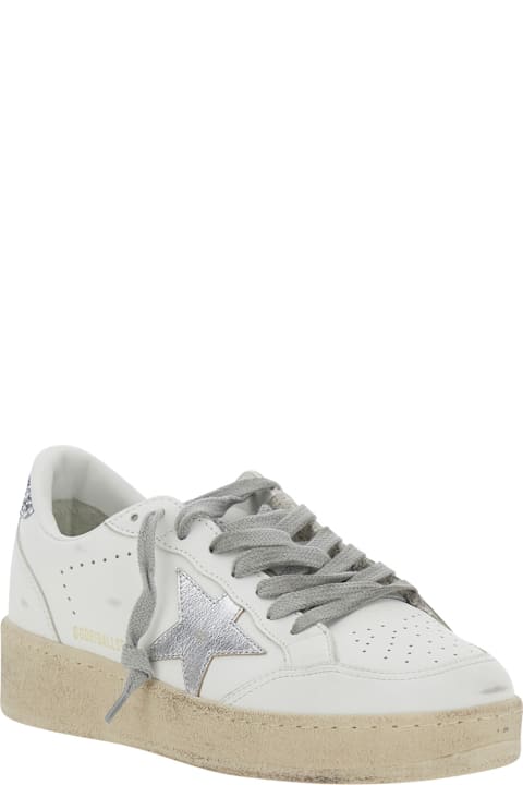 Golden Goose White Sneakers 'ballstar 2' With Leather Upper And Glitter Detail On The Heel