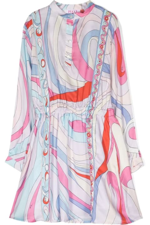 ガールズ Pucciのワンピース＆ドレス Pucci Light Blue/multicolour Shirt Dress With Iride Print