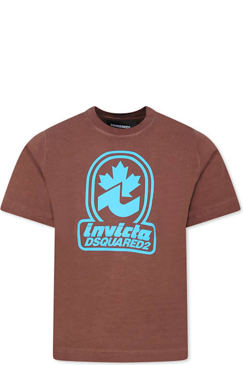 Fashion for Women Dsquared2 Brown T-shirt For Kids With Logo
