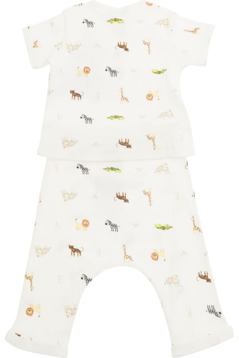 ベビーガールズ Emporio Armaniのボディスーツ＆セットアップ Emporio Armani White Set With Animal Print In Cotton Baby