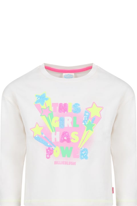 Billieblush Topwear for Girls Billieblush Ivory T-shirt For Girl With Writing