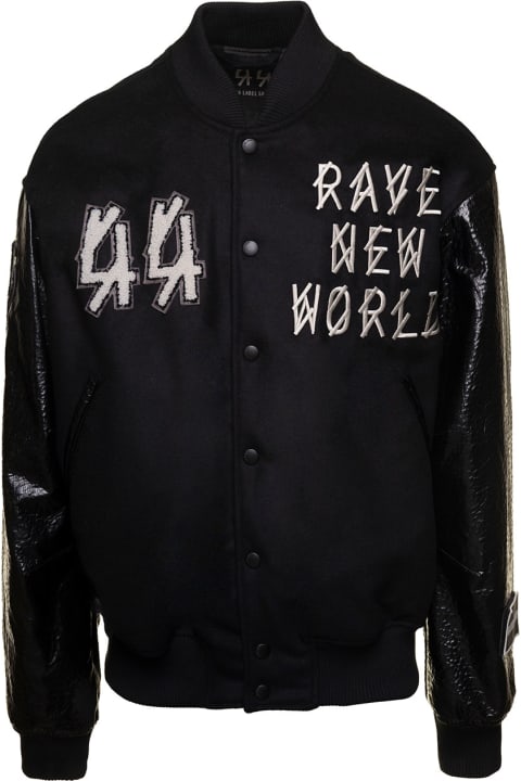 44 Label Group for Men 44 Label Group Black Varsity Jacket With Faux Leather Sleeves And Logo Patch Man
