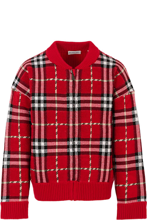 Homeware Burberry Red Sweater For Kids With Tartan Pattern