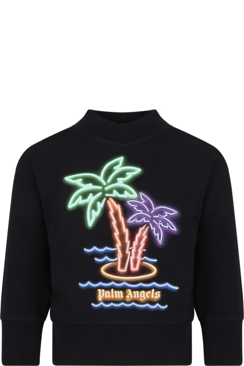 Palm Angels for Kids Palm Angels Black Swaetshirt For Boy With Palm Tree