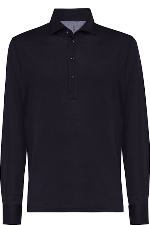 Brunello Cucinelli Topwear for Men Brunello Cucinelli Long-sleeved Polo Shirt In Light Silk And Cotton Jersey With Shirt Collar